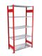 Fachbodenregal Stecksystem, Grundregal, beidseitig nutzbar, H2000xB1300xT500 mm, 5 Fachböden, Fachlast 150 kg, RAL 3000 feuerrot / verzinkt
