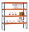 Weitspannregal W 100, Grundfeld mit Stahlpaneele,  H2000xB1785xT600 mm, blau / orange / verzinkt