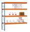 Weitspannregal W 100, Anbaufeld mit Stahlpaneele,  H3000xB1785xT1000 mm, blau / orange / verzinkt