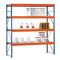 Weitspannregal W 100, Grundfeld mit Stahlpaneele,  H2500xB2140xT800 mm, blau / orange / verzinkt
