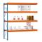 Weitspannregal W 100, Anbaufeld mit Stahlpaneele,  H2000xB1785xT600 mm, blau / orange / verzinkt