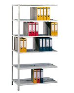 Büroregal, Anbaufeld, Schraubystem - beidseitig nutzbar ohne Mittelanschlag, H1800xB1300xT600 mm, RAL 7035 lichtgrau