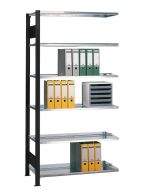 Büroregal, Anbaufeld, Stecksystem - beidseitig nutzbar mit Mittelanschlag, H2000xB1300xT600 mm, schwarz / RAL 7035 lichtgrau