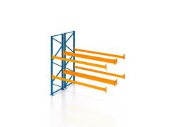 Palettenregal, Doppelregal, Anbauregal , 3 Lagerebenen, H4500xB1825xT2x1100 mm, Fachlast 3800 kg, 12 Palettenplätze, Rahmen blau, Traverse orange