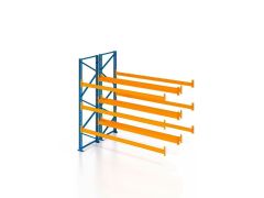 Palettenregal, Doppelregal, Anbauregal , 4 Lagerebenen, H6000xB1825xT2x1100 mm, Fachlast 3800 kg, 16 Palettenplätze, Rahmen blau, Traverse orange