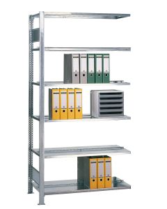 Büroregal, Anbaufeld, Stecksystem - beidseitig nutzbar ohne Mittelanschlag, H2300xB1000xT600 mm, sendzimirverzinkt