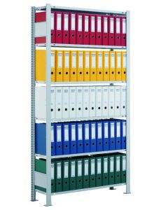 Büroregal, Grundfeld, Stecksystem - einseitig nutzbar ohne Anschlagleiste, H2300xB1000xT300 mm, RAL 7035 lichtgrau