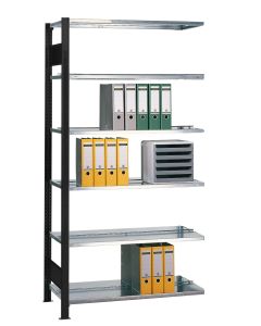 Büroregal, Anbaufeld, Stecksystem - beidseitig nutzbar ohne Mittelanschlag, H2300xB750xT600 mm, schwarz / RAL 7035 lichtgrau