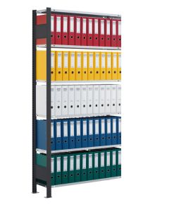 Büroregal, Anbaufeld, Stecksystem - einseitig nutzbar ohne Anschlagleiste, H1800xB1000xT300 mm, schwarz / RAL 7035 lichtgrau