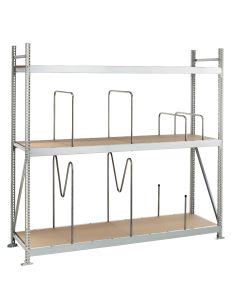 Weitspannregal WS 3000, GR mit Spanplatten, Höhe 2500 mm, Breite 1500 mm, Tiefe 800 mm, 4 Ebenen, verzinkt