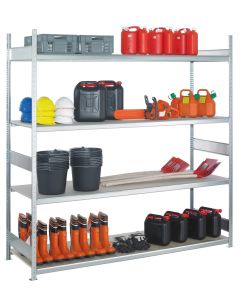 Weitspannregal WS 2000, GR, H2500xB2000xT400 mm, 4 Lagerebenen mit Stahlböden, verzinkt