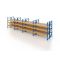 Palettenregal, Doppelregal mit Spanplatten, 4 Lagerebenen, H2500xB9550xT2x1100 mm, Fachlast 3000 kg, 80 Palettenplätze, Rahmen blau, Traverse orange