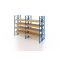 Palettenregal, Doppelregal mit Spanplatten, 5 Lagerebenen, H5500xB3950xT2x1100 mm, Fachlast 3000 kg, 40 Palettenplätze, Rahmen blau, Traverse orange