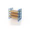 Palettenregal, Doppelregal mit Spanplatten, 4 Lagerebenen, H3000xB1825xT2x1100 mm, Fachlast 3000 kg, 16 Palettenplätze, Rahmen blau, Traverse orange